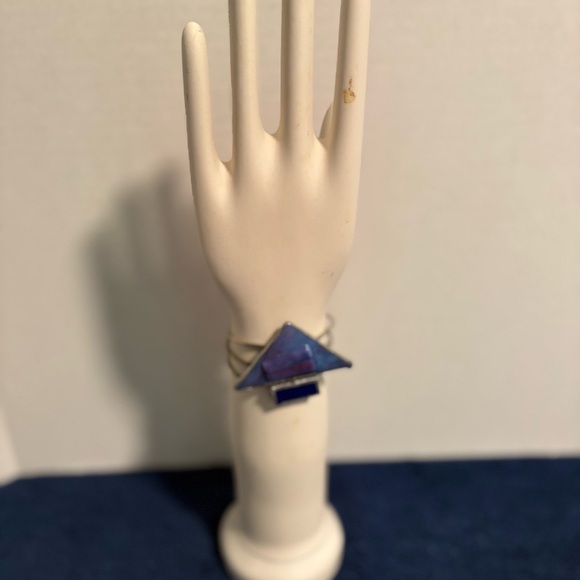 Artisan Jewelry - Modern Stained Glass Triangle Cuff Bracelet- Geometric Blue Handmade Artisan